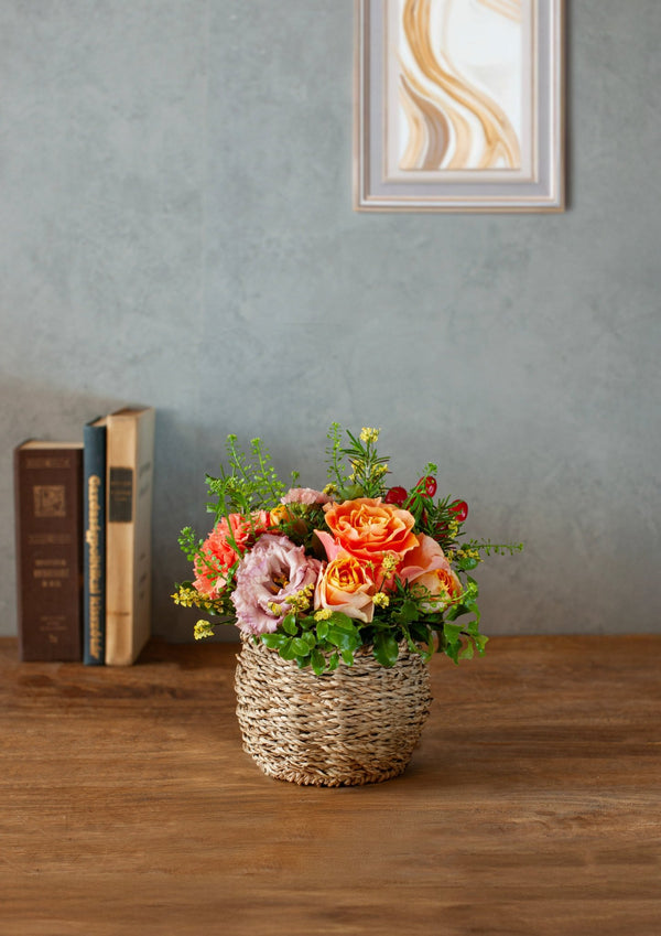 【フラワーアレンジメント】おしゃれなローズオレンジのアレンジメント Sサイズ【オレンジ】正面引き