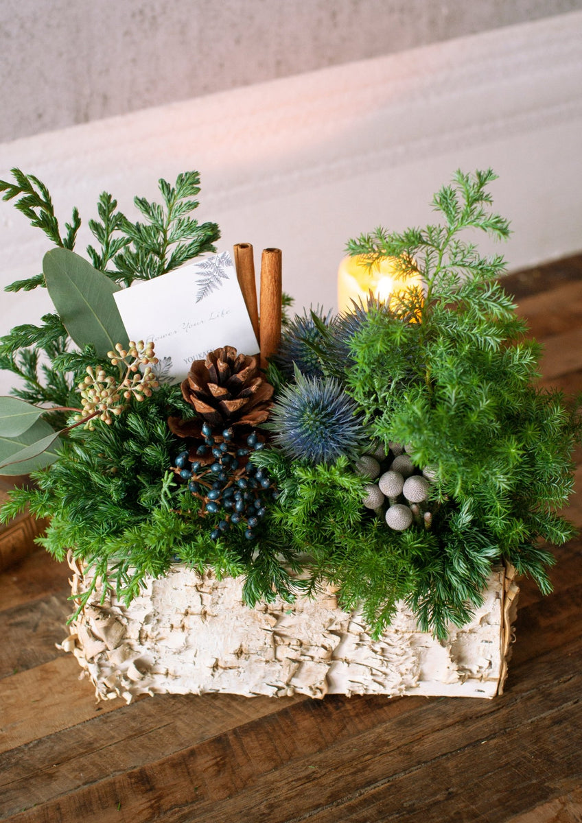 クリスマス  アレンジメント おしゃれなクリスマスアレンジメントM「birch square」 幅25cm