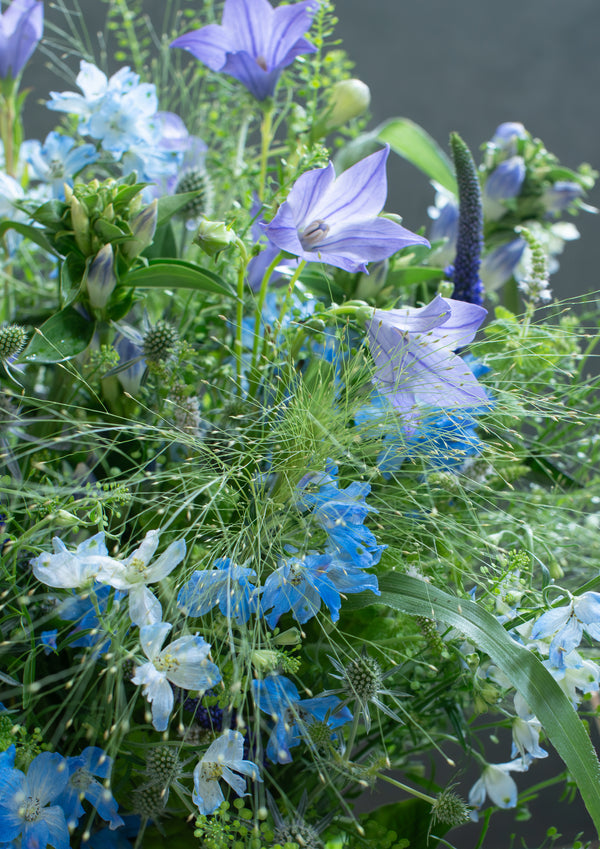 涼やかな8月のブーケ 〜デルフィニウムと季節の小花のおしゃれな花束〜｜誕生日や結婚記念日におすすめ