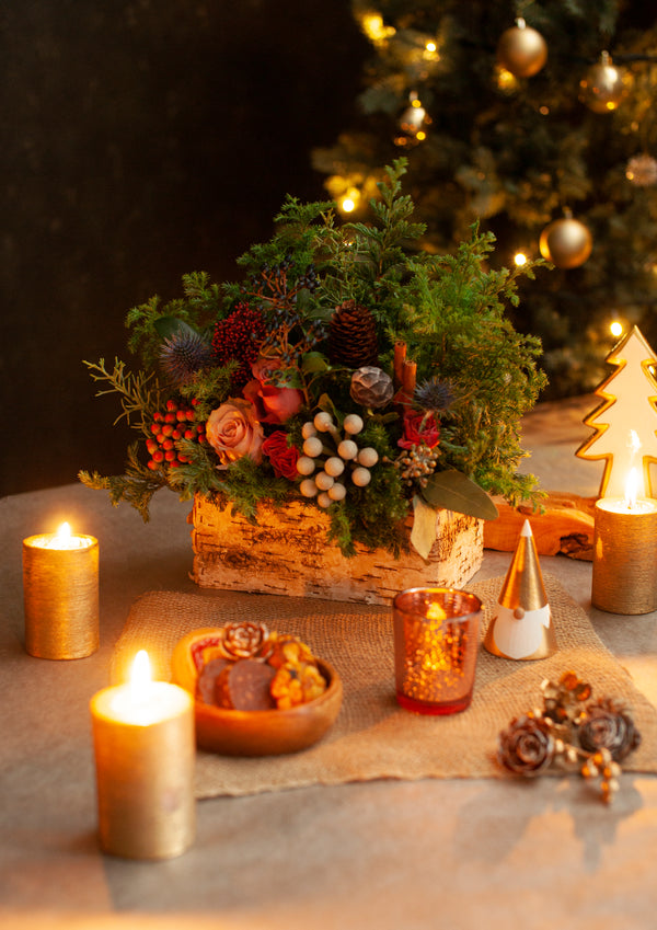 【おしゃれなお飾りセット】Christmas Special Set M クリスマスアレンジメント「birch square」＜roses＞【クリスマス限定】