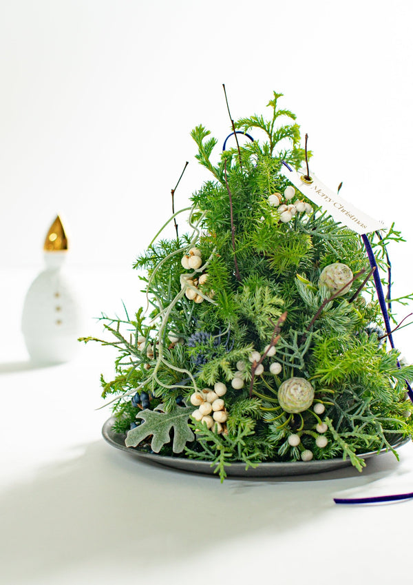 おしゃれなクリスマスツリー型のフラワーアレンジメント｜コニファーが香る冬の贈り物 - &YOUKAEN (アンドユーカエン)