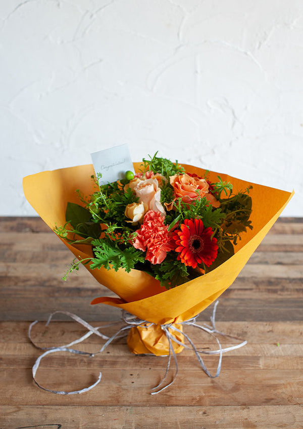 【おしゃれな花束】バラとガーベラの花束・ブーケ オレンジ【プレゼント】