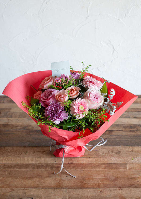 【おしゃれな花束】バラとガーベラの花束・ブーケ ピンク【プレゼント】